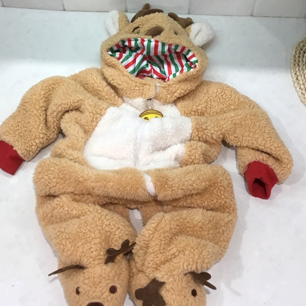Cozy Tan Reindeer Kids One Piece
